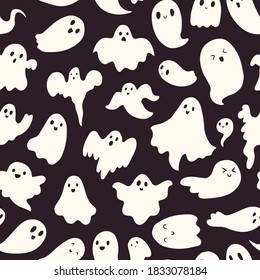 Doodle Cute Ghosts Haloween Seamless Pattern Stock Vector (Royalty Free ...