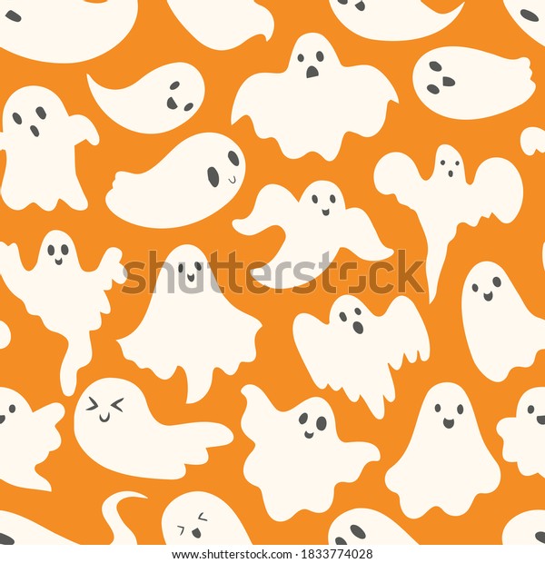 Doodle Cute Ghosts Haloween Seamless Pattern Stock Vector (Royalty Free