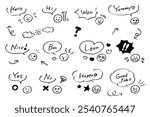 Doodle cute glitter pen line element. Simple sketch line style emphasis, attention, pattern elements. Vector illustration.