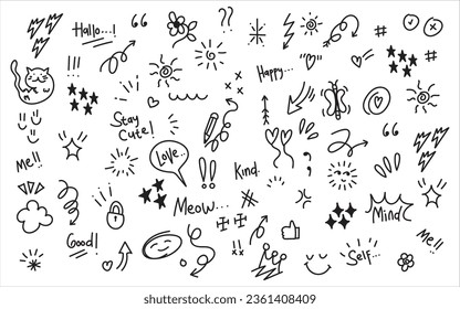 Doodle cute glitter pen line elements