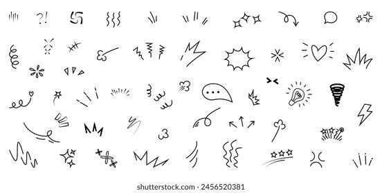 Doodle cute glitter pen line elements. Doodle heart, arrow, star, sparkle decoration symbol set icon. simple.