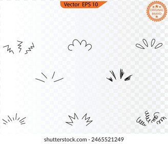 Doodle cute glitter pen line elements, sparkle decoration symbol set icon.  Vector illustration.
