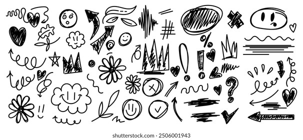 Doodle cute glitter pen line elements vector design