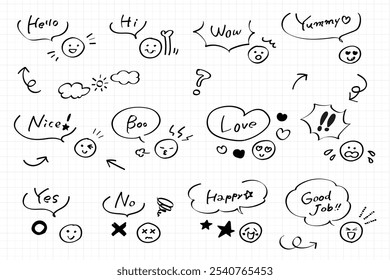 Doodle cute glitter pen line element. Simple sketch line style emphasis, attention, pattern elements. Vector illustration.