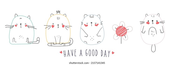 Doodle Cute dibujando con la mano graciosa caricatura de la tarjeta de saludo del desfile de animales 