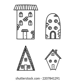 Doodle cute hand drawn houses vector isolated illustration. Kids print. Nursery room decoration. Print for stickers, children book, posters, coloring book