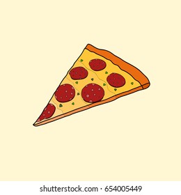 Doodle cute hand drawn icon of the piece of pizza.