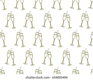 Doodle cute hand drawn seamless background of the shampain glasses.