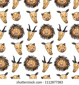 doodle cute head wild animals background