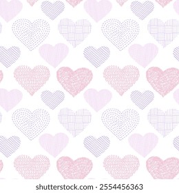 Doodle cute hearts seamless pattern. Repeated handdrawn love symbols. Endless romantic vector print