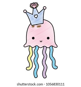 doodle cute jellyfish marine animal with crown