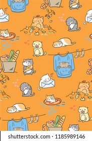doodle cute little cat vector seamless pattern