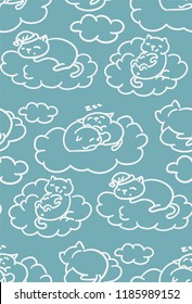 doodle cute little cat vector seamless pattern