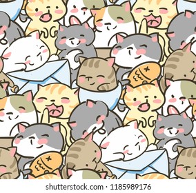 doodle cute little cat vector seamless pattern