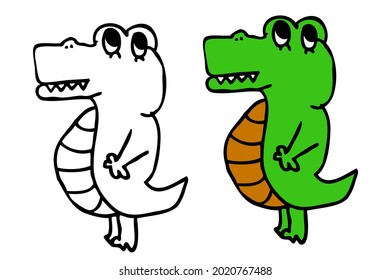 Doodle Cute Little outline and color crocodile for coloring learning, 
