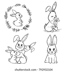 doodle cute little rabbits together and one by one
