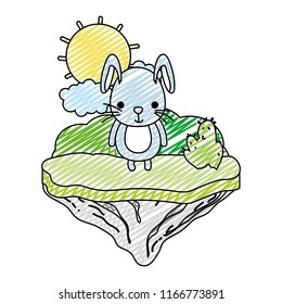 doodle cute male rabbit in the float island