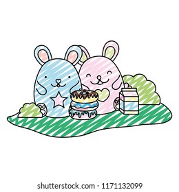 doodle cute mice with donuts and milk box