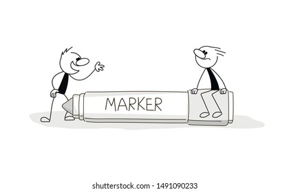 Doodle cute miniature scenes of people with marker. Hand drawn cartoon vector illustration for business and school design.