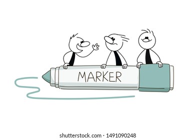Doodle cute miniature scenes of stick figures with marker. Hand drawn cartoon vector illustration for business and school design.