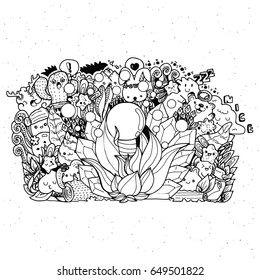 doodle the cute monster hand drawn vector illustration