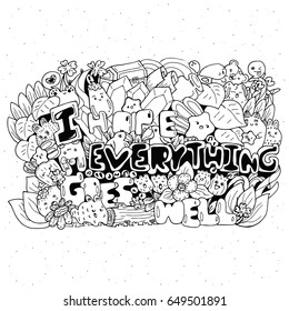 doodle the cute monster hand drawn vector illustration