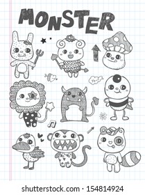 doodle cute monster icons