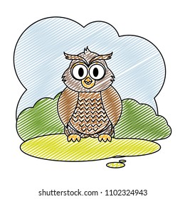 doodle cute owl wild animal in the landscape