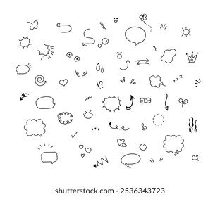 Doodle cute pen line elements. Doodle heart, arrow, star, sparkle decoration symbol set icon