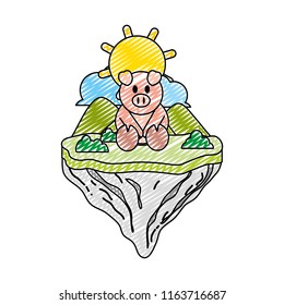 doodle cute pig animal in float island