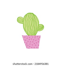 Doodle cute and prickly cactus in a pot with hearts. Perfect print for tee, stickers, poster. Hand drawn isolated vector illustration for decor and design.



