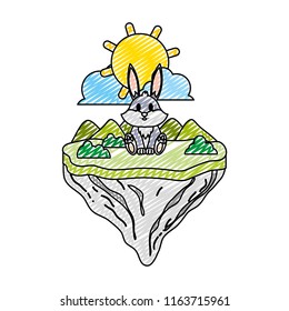 doodle cute rabbit animal in float island