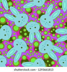 Doodle cute rabbit head seamless background.