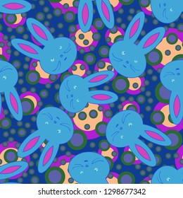 Doodle cute rabbit head seamless background.