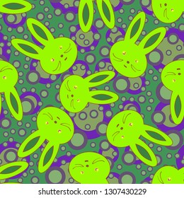 Doodle cute rabbit head seamless background.