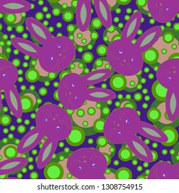 Doodle cute rabbit head seamless background.