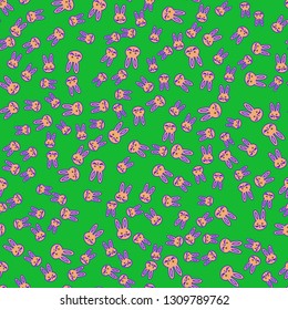 Doodle cute rabbit head seamless background.