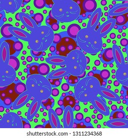 Doodle cute rabbit head seamless background.