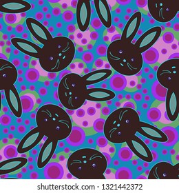 Doodle cute rabbit head seamless background.
