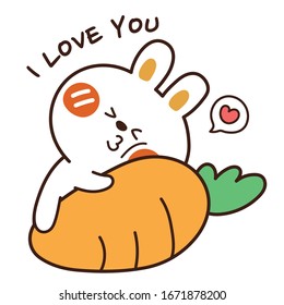 Doodle cute rabbit kiss big carrot  Cute cartoon character design  I love you writing  Vector  Illustration 