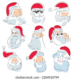 Cara Doodle Cute Santa Clause, ilustración de carácter navideño estilo mínimo, ilustración vectorial.