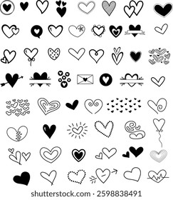 Doodle cute scribble line elements. Doodle heart, arrow, star, flower, decoration symbol set icon. Simple sketch line style emphasis, attention, pattern elements vector illustration.