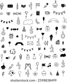 Doodle cute scribble line elements. Doodle heart, arrow, star, flower, decoration symbol set icon. Simple sketch line style emphasis, attention, pattern elements vector illustration.