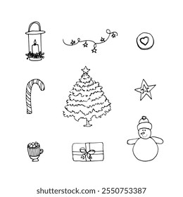 Doodle  cute set of Christmas design elements 