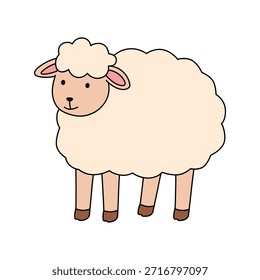 Doodle una linda oveja aislada sobre fondo blanco. Vector de animales de granja de ovejas. Granja animal flashcard niños educación de ovejas.