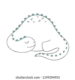 A doodle of cute sleeping dinosaur.