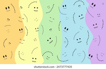 Doodle cute smile pattern on colorful background. Vector illustration.