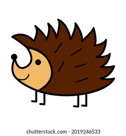 Doodle cute smiling hengehog. Hand drawn forest animal for children fairy. Vector ilustration isolated on white background  