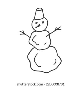 Doodle de un lindo muñeco de nieve. Vector Hand dibujó la ilustración aislada en un fondo blanco para la decoración navideña.