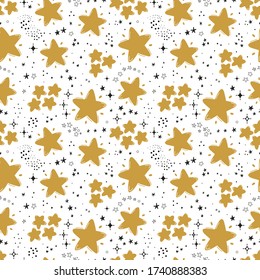 Patrón sin inconvenientes de Doodle Cute Star. Fondo del cielo estrellado. Papel tapiz de las estrellas festivas. Diseño de feriado vectorial y fiesta de cumpleaños
